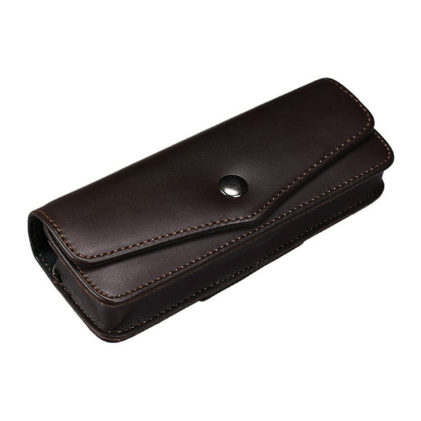 Ounissouiy Artesanía retro y moda de PU con hebilla Avanzada PU Touch PU Gafas Caja Hebilla Borde fino Costura Retro Almacenamiento y organización del hogar Color café oscuro