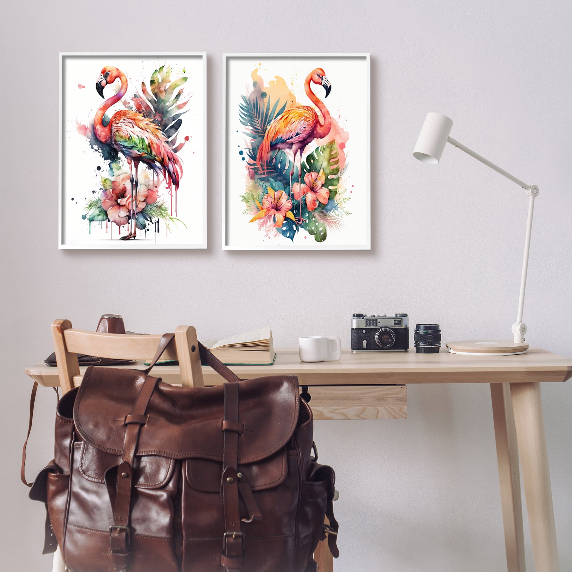 Stupell Industries Modern Tropical Flamingos Animals & Insects Painting White Framed Art Print Wall Art, 16 x 20