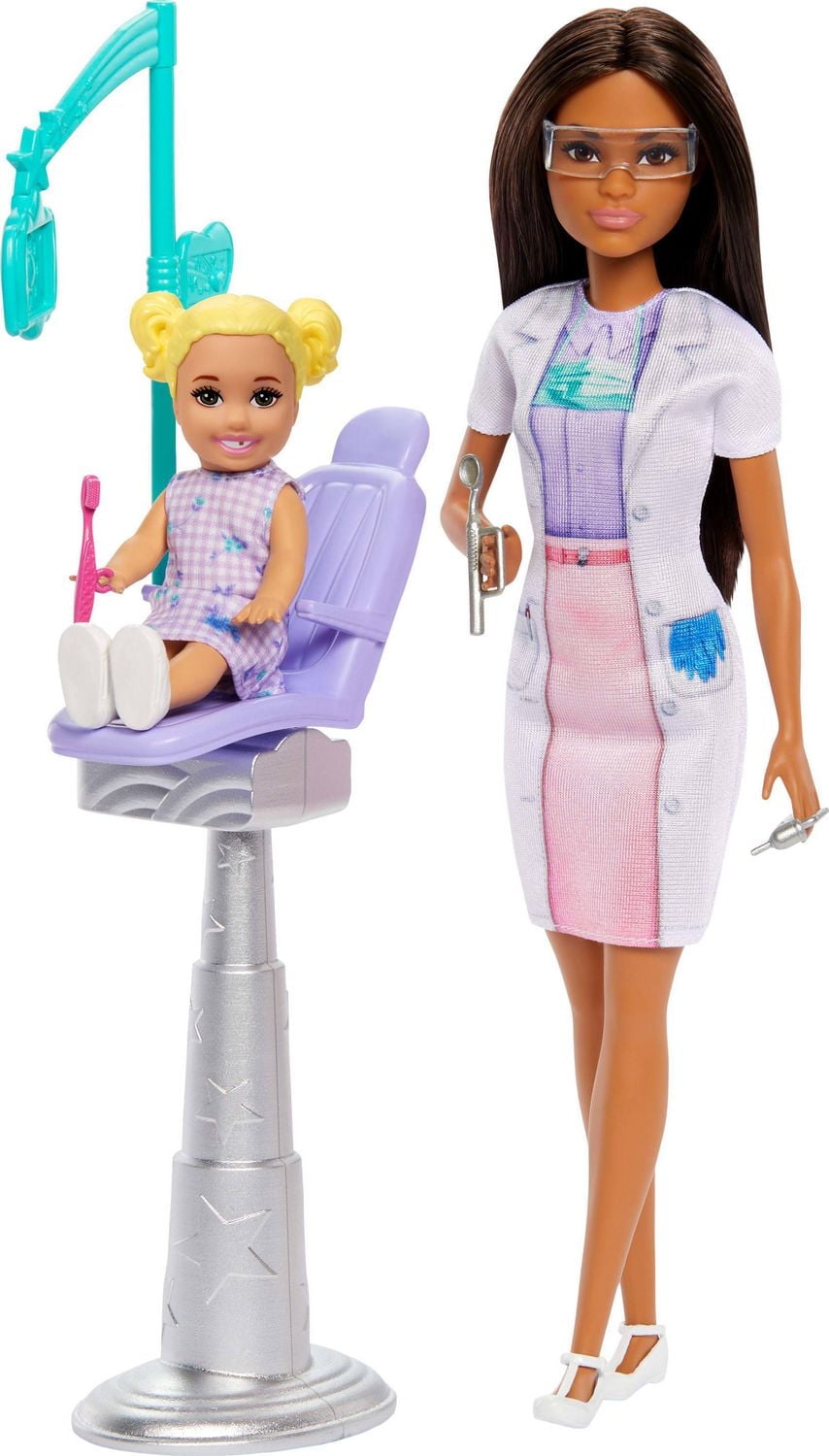 Barbie Dentist Doll with Brunette Fashion Doll, 1 Kid Doll, Medical Doctor Furniture & Accessories