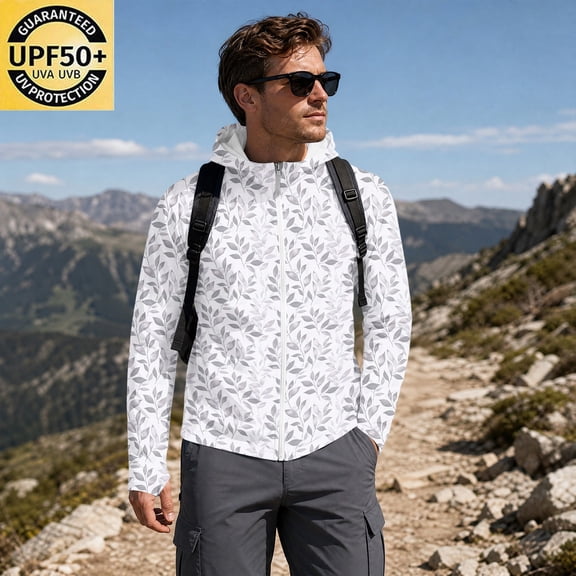 Men's UPF 50 Sun Protection Lightweight Full Zip Camo Hoodie Jacket Long Sleeve Fishing Hiking Performance Shirt