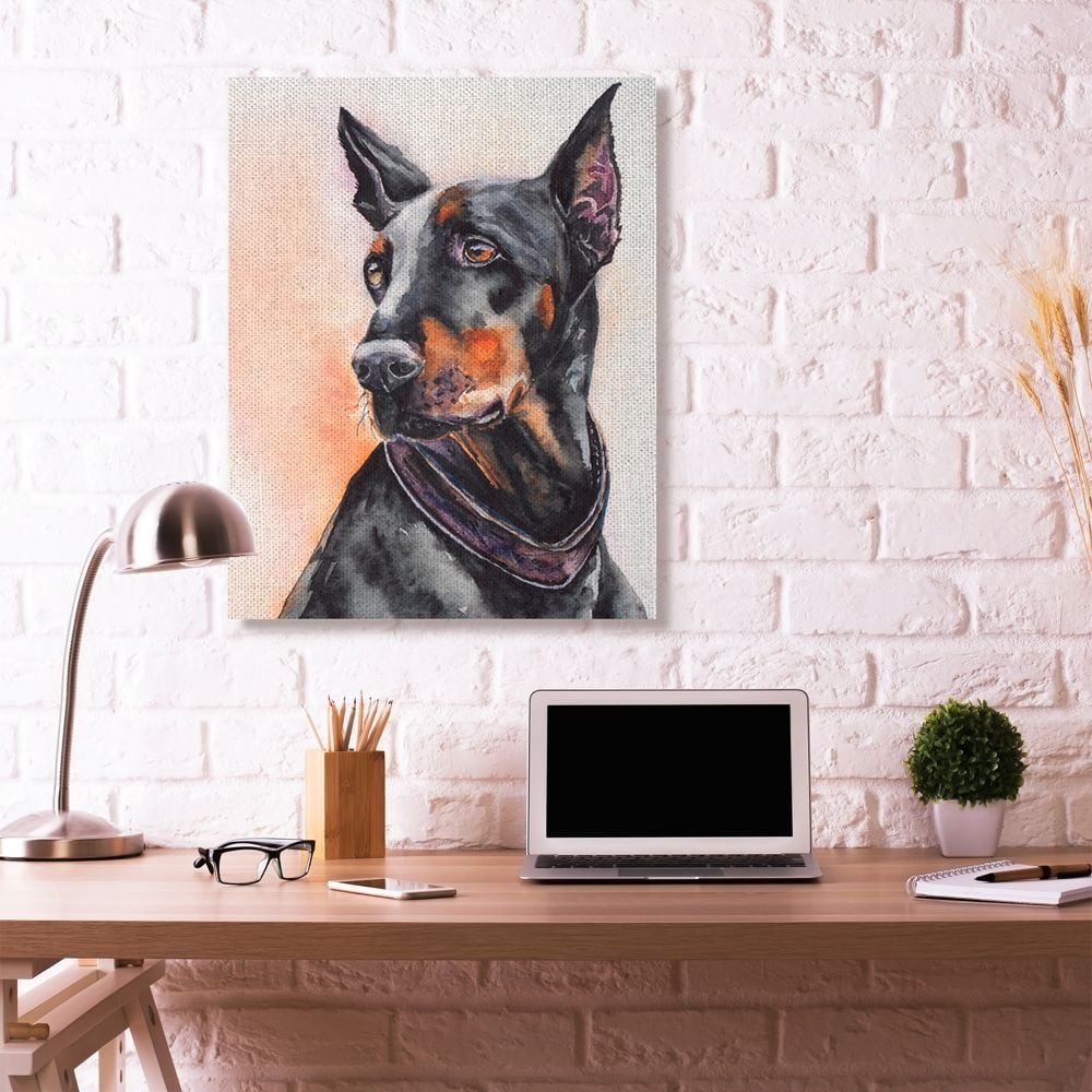 Stupell Industries Doberman Dog Pet Animal Watercolor Painting Super Canvas Wall Art by George Dyachenko
