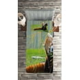 thumbnail image 2 of Ambesonne Panda Quilted Coverlet 2 Pcs, Wild Animal on the Meadow, Twin Size, Brown and Red, 2 of 2