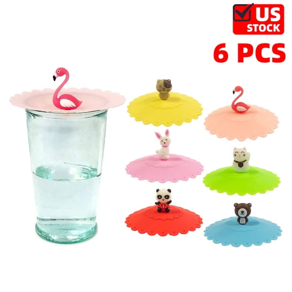Cute Animal Silicon Cup Lids, Anti-Dust Airtight Mug Covers for Hot and Cold Beverages (Set of 6)