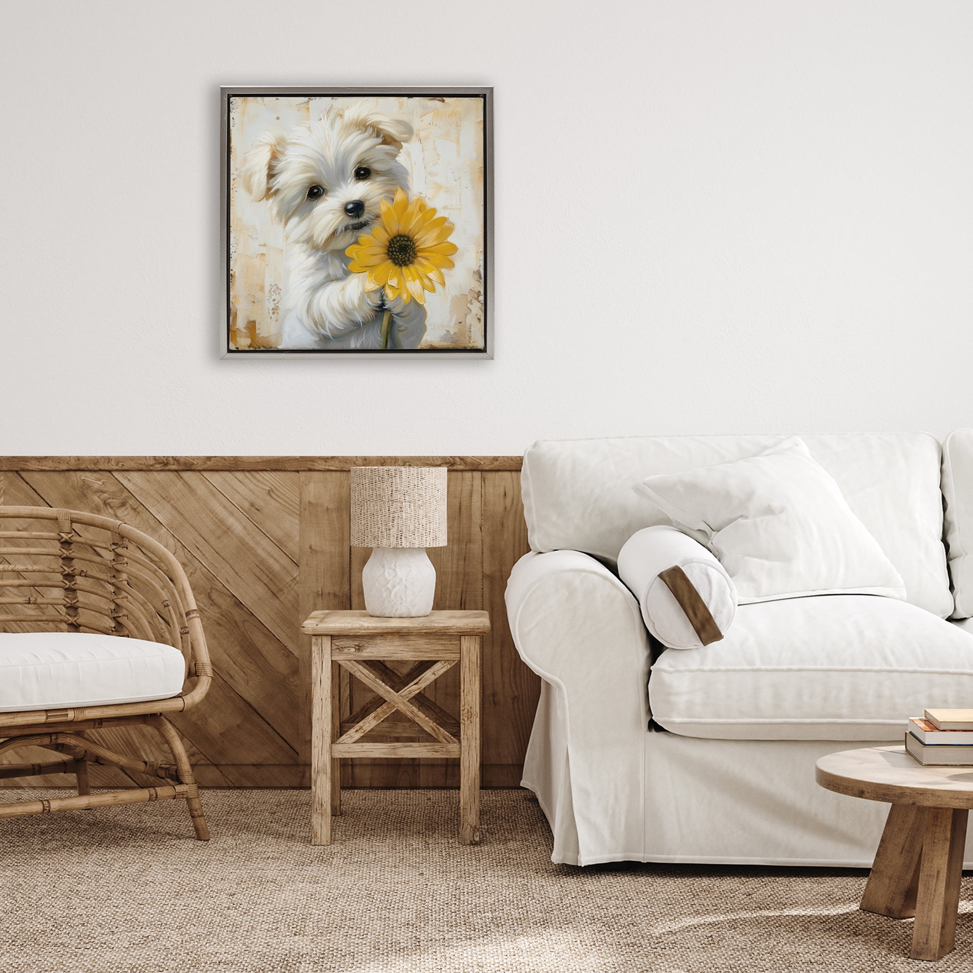 Stupell Industries Little Lucky Puppy Gray Framed Floater Canvas Wall Art, design by Tina LeCour