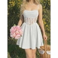 thumbnail image 2 of White Pleated High Waist Lace Corset Strap Mini Dress, Fit & Flare Womens Dress, 2 of 8