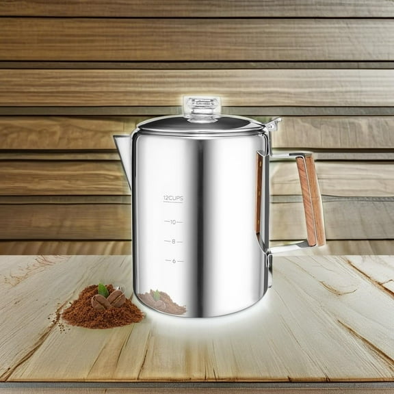 12 Cup Stove Top Coffee Percolator Non Electric Coffee Maker Camping Stainless Steel Coffee Pot