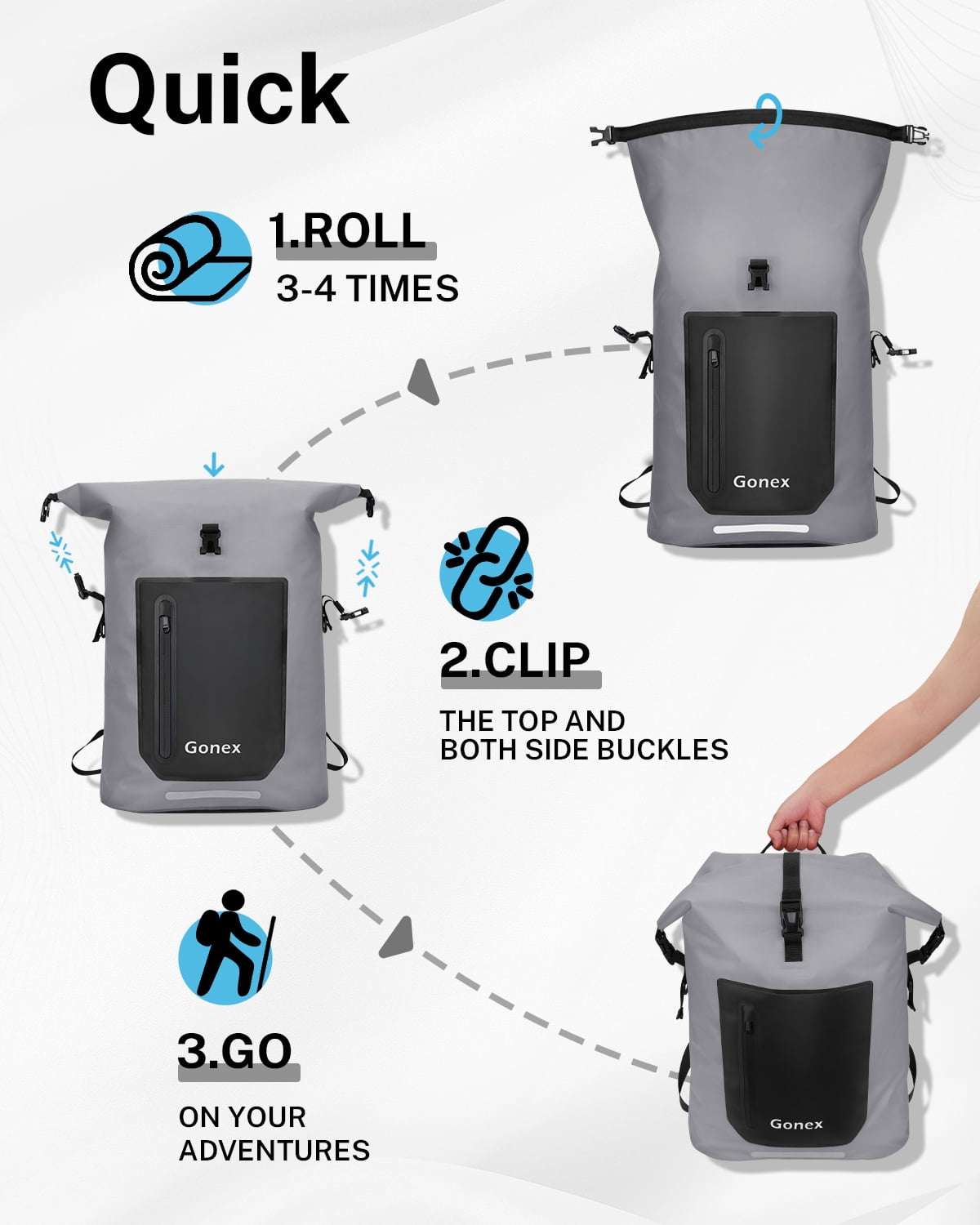 Gonex 35L Waterproof Backpack Dry Bag, Roll Top Floating Backpack for Kayak, Surfing, Hiking, Camping, Travel