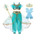thumbnail image 1 of Disfraz de princesa Jasmine de Disney para niñas, disfraz de lámpara mágica de Aladino, fiesta de cumpleaños de Halloween para niños de 2 a 12 años, 1 of 5