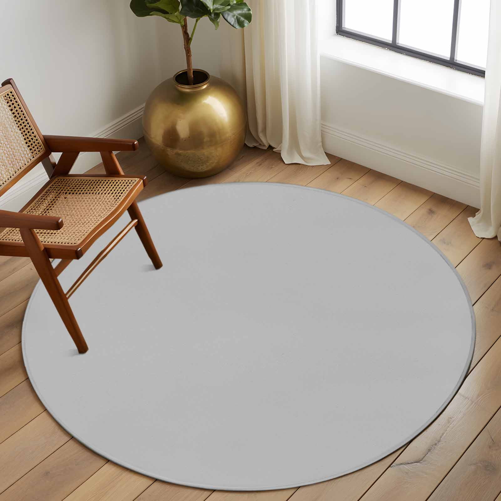 Round Area Rug 8Ft, Grey Non-slip Area Rugs Carpet for Living Room/Bedroom/Bathroom/Kitchen, Modern Pure Gray Washable Throw Floor Mat Indoor Outdoor Entrance Doormat