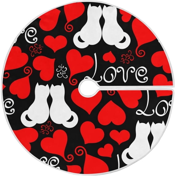 FMSHPON Valentine's Day CatLove Xmas Christmas Tree Skirt Stand Mat for Holiday Party Decoration Indoor Outdoor 36 inches