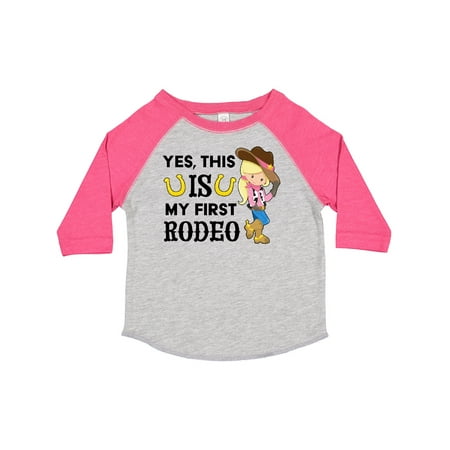 

Inktastic Yes This is My First Rodeo- Cowgirl in Hat and Boots Gift Toddler Toddler Girl T-Shirt