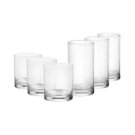 mainstays cooler tennyson drinkware set, clear, 12 pieces