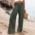 thumbnail image 2 of Outfmvch Flowy Pants for Women Wide Leg Linen Pants High Waisted Linen Pants Women Linen Palazzo Pants for Women Baggy Linen Wide Leg Beach Pants Women' S Culottes Flowy Lounge Trousers Green S-3XL, 2 of 5