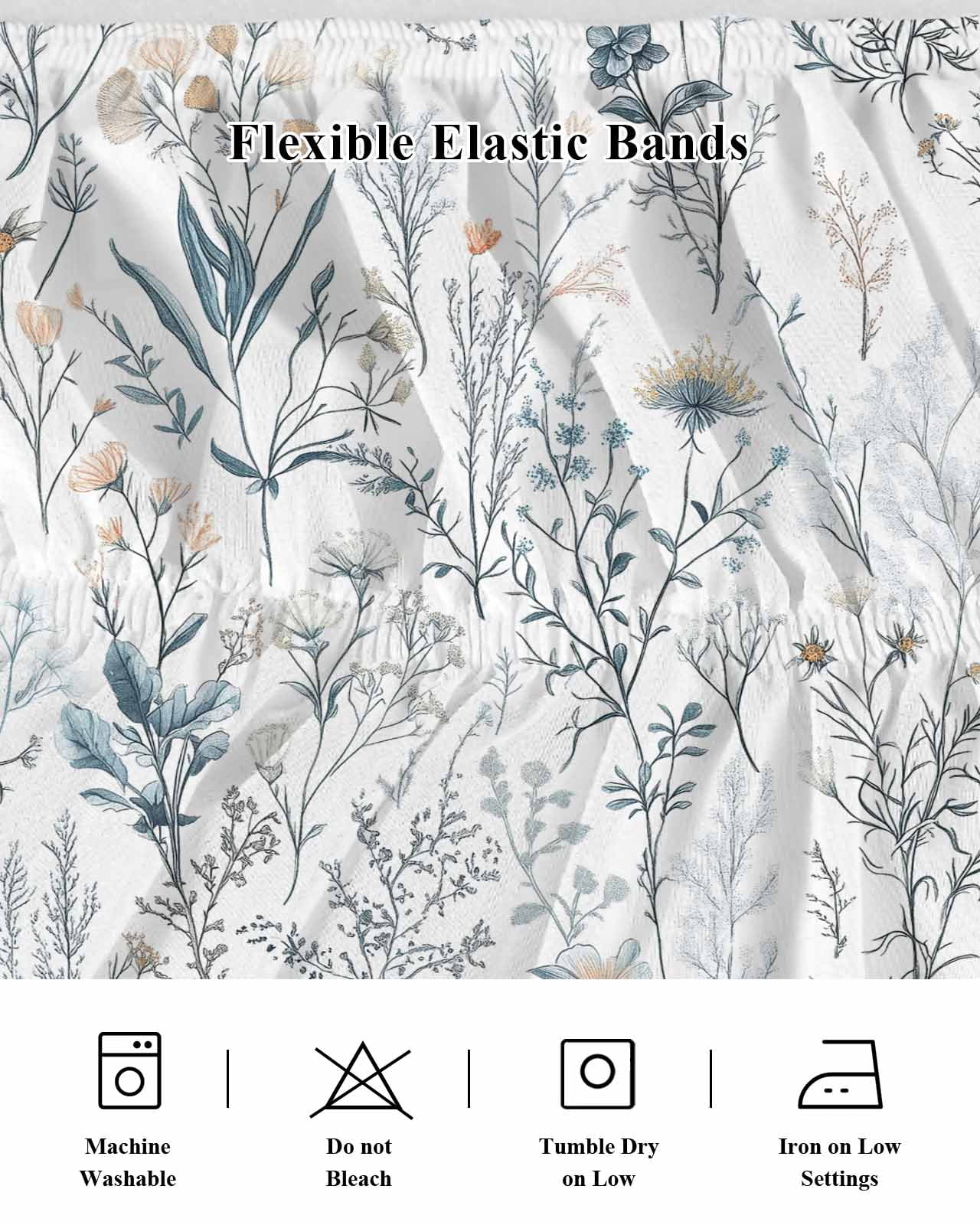 Spring Floral Wrap Around Bed Skirts for King Bed 18" Drop, Bed Skirt with Adjustable Elastic Belt Dust Ruffle Bed Valance for Bedroom Hotel Luxury Vintage Botanical Watercolor Bed Frame Cover