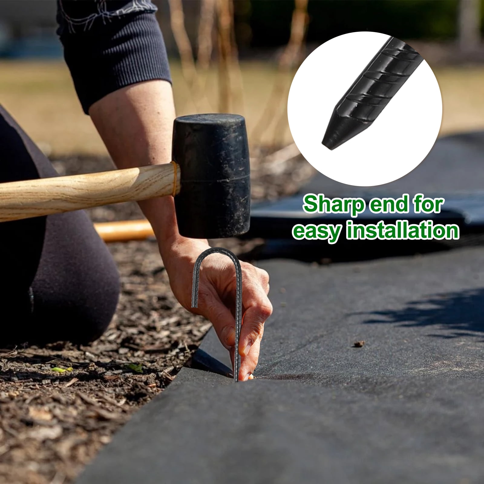 10 Pack Ground Stakes Heavy Duty J Shaped Stakes, 12 Inch Steel Tent Pegs 0.31" Dia J Hook Ground Anchors Link Fence Spikes with Chisel Point End for Garden Camping Gazebo, Black