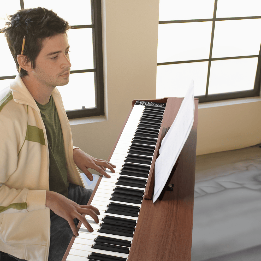 Tcbosik 88-Key Home Full Weighted Digital Piano with Stand and Headphone for All Experience Levels, Beginner, Keyboard with Triple Pedals, Black & Walnut