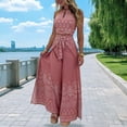 thumbnail image 5 of 2 Piece Boho Sets for Women Vintage Bohemian Sleeveless Halter Crop Top Tie-Waist Palazzo Pants for Beach Vacation, 5 of 7