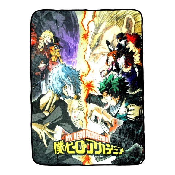 Heroic Clash: Anime Manga Student Heroes vs. Villains Super Plush Fleece Throw Blanket - Black, One Size
