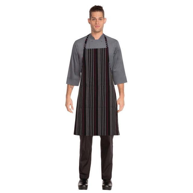 Babero a rayas Apron Chef Works, unisex, negro, blanco y rojo