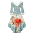 thumbnail image 4 of Valentines Day Dresses for Women Plus Size V Neck Long Sleeve High Low Dresses Plush Collar Vintage Holiday Party Dress Light Blue XL, 4 of 5