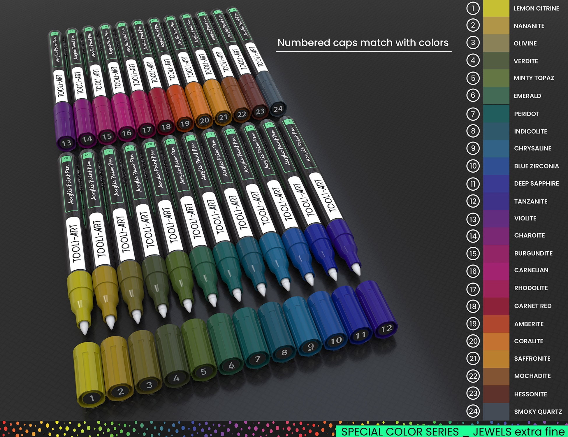 24 Jewel Dark Tones Acrylic Paint Pens Special Color Series Markers Set (0.7mm EXTRA FINE)