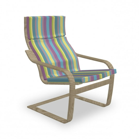 Chevron Armchair Pad and Slipcover, Colorful Composition with Herringbone Zigzags Hand Drawn Geometric Illustration, 1 Piece Soft Cushion Replacement with Removable Cover, Multicolor, by Ambesonne