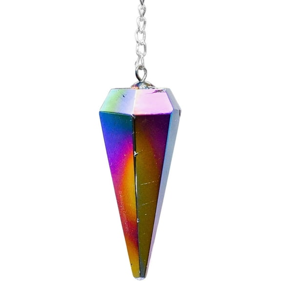 Titanium Aura Quartz Crystal Pendulum Dowsing Reiki Hexagonal Points