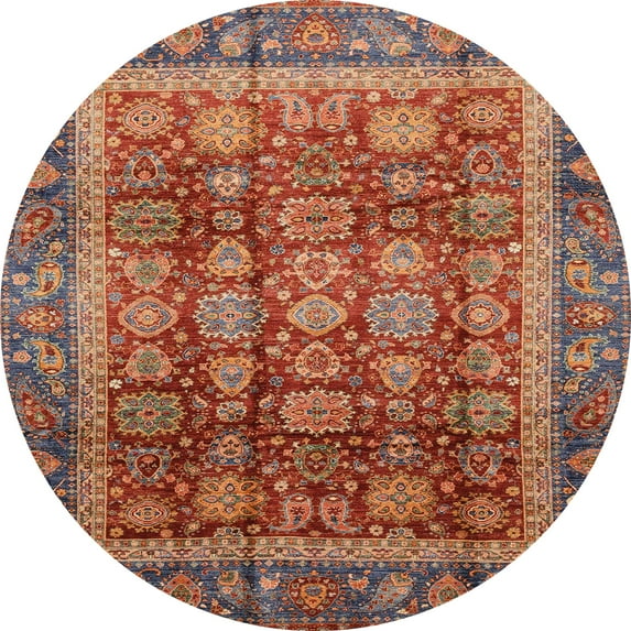 Ahgly Company Machine Washable Indoor Round Abstract Tiger Orange Brown Area Rugs, 6' Round
