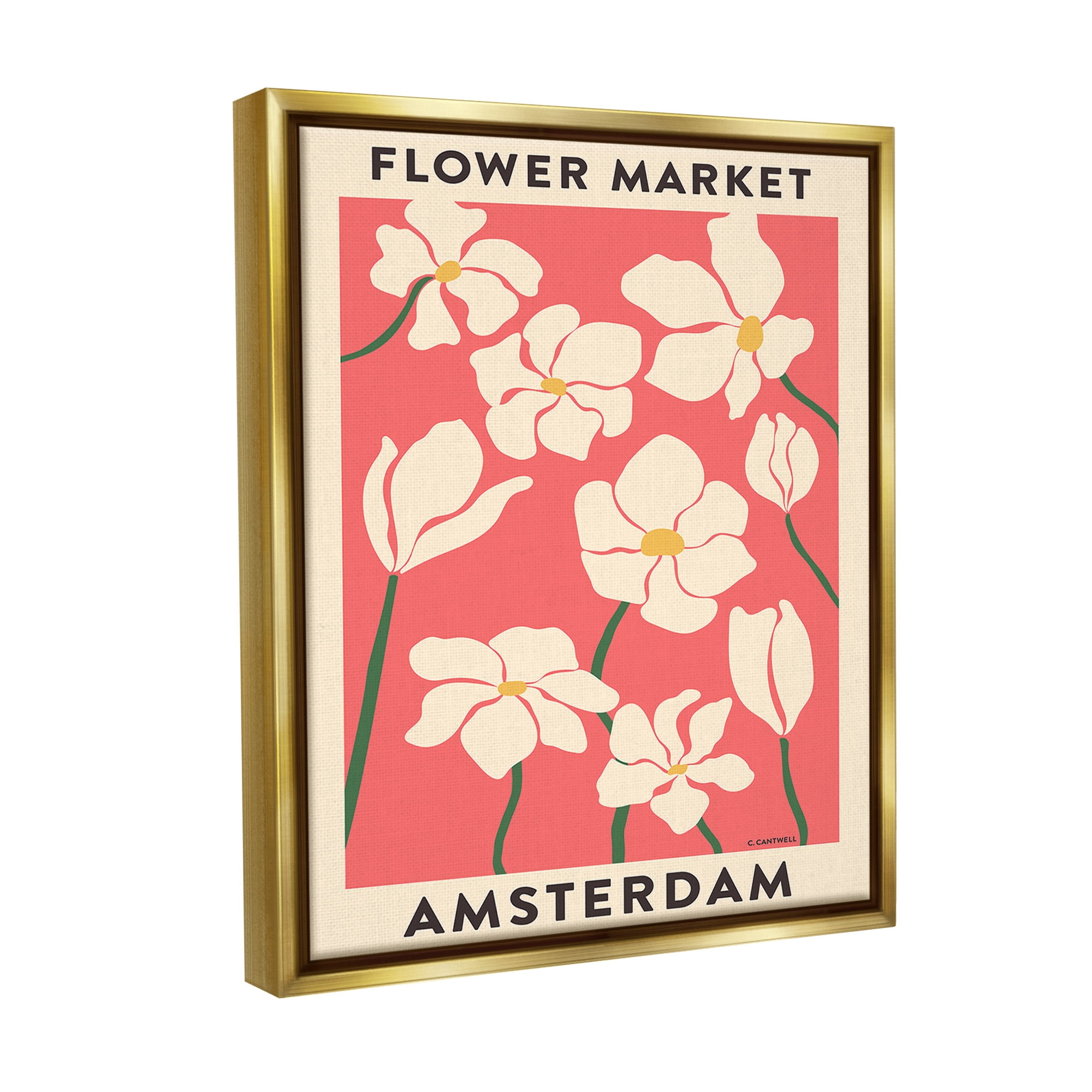 Stupell Industries Amsterdam Flower Market Botanical & Floral Painting Gold Floater Framed Canvas Art Print Wall Art, 17 x 21