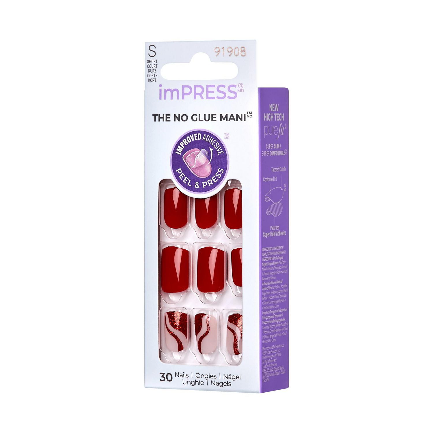 KISS ImPRESS Press-On - 30 faux ongles, courts Ongles à coller.