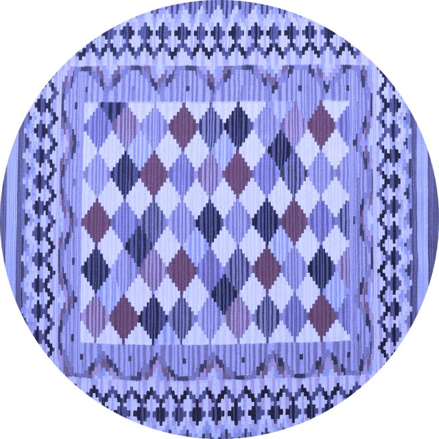 Ahgly Company Machine Washable Indoor Round Abstract Blue Contemporary Area Rugs, 3' Round