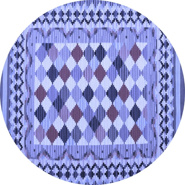 Ahgly Company Machine Washable Indoor Round Abstract Blue Contemporary Area Rugs, 3' Round