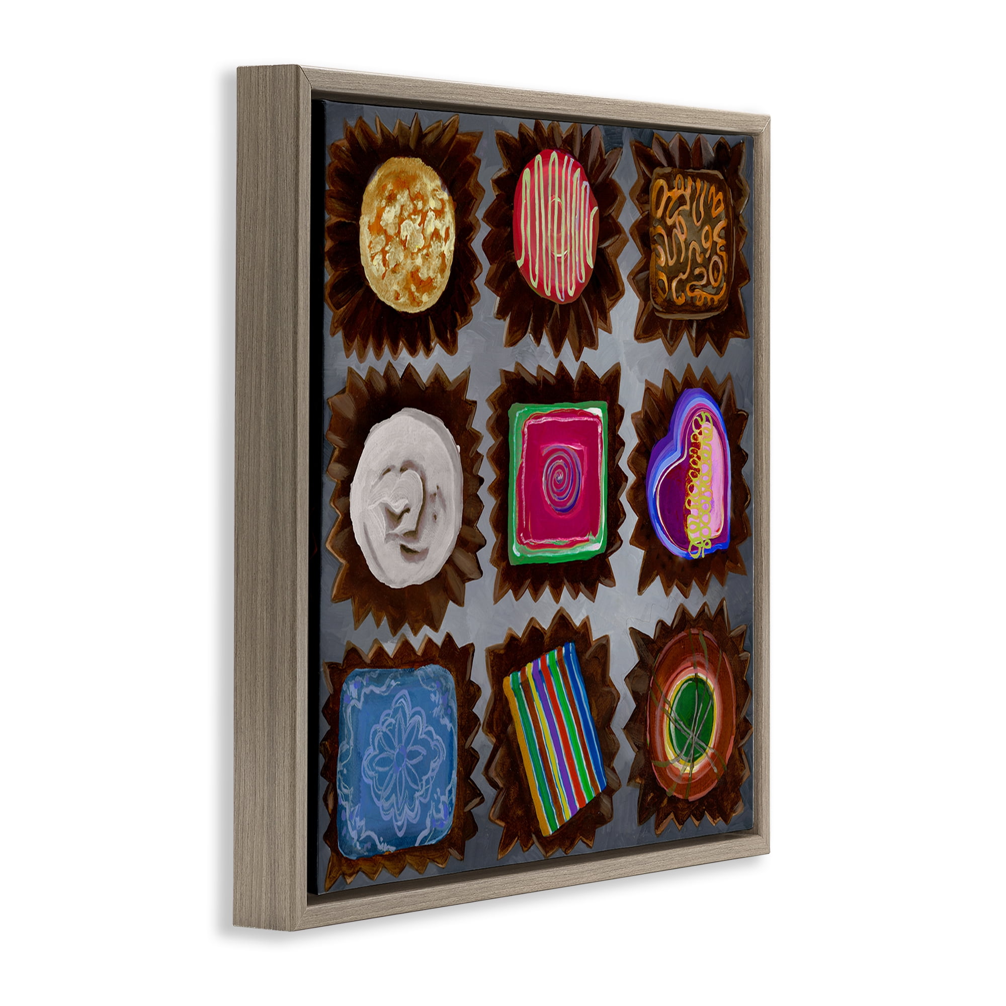 Stupell Industries Mixed Chocolate Pieces Food & Beverage Painting Brown Floater Framed Canvas Art Print Wall Art, 18 x 18