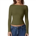 thumbnail image 1 of Camisa de Larga con Cuello Redondo para Mujer, Básica, con Doble Forro y Fruncido Lateral, para Salir Verde L, 1 of 6