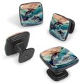 Art Blue Ocean Whale Pattern 4 Pcs Square Crystal Glass Dresser