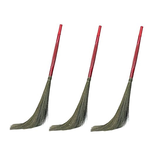Hari Ram Gulab Rai Clean Sweep | Floor Broom With Natural Soft - No Dust Grass Broom | Pack Of 4 - Plastic Handle Phool Jhadu For Home, Pantry & Office Cleaning - 350 Gm-45 Inches | 1 Broom