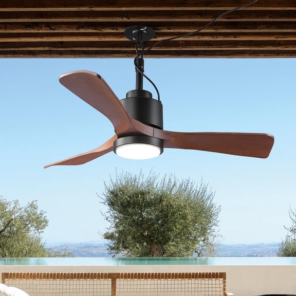 42" Modern Black Outdoor Smart Ceiling Fan with Dimmable LED Light and Remote Control
