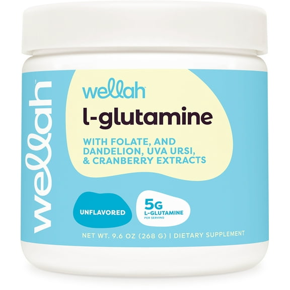 Wellah L-Glutamine Unflavored Powder (50 Servings) - 5g L-Glutamine Per Serving, Sweetened with Stevia