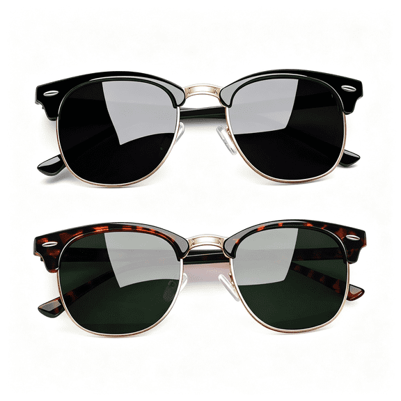 HBMYN Vintage Sunglasses Half Frame Sun Glasses Polarized Uv Protection Browline Shades for Women Men Classic Browline Polarized Sunglasses Men