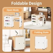 WARAYZ Foldable Space-Saving Sewing Table with Storage, Power Outlet, 6 Side Trays & Open Shelf, Lockable Wheels, White, 1 Count