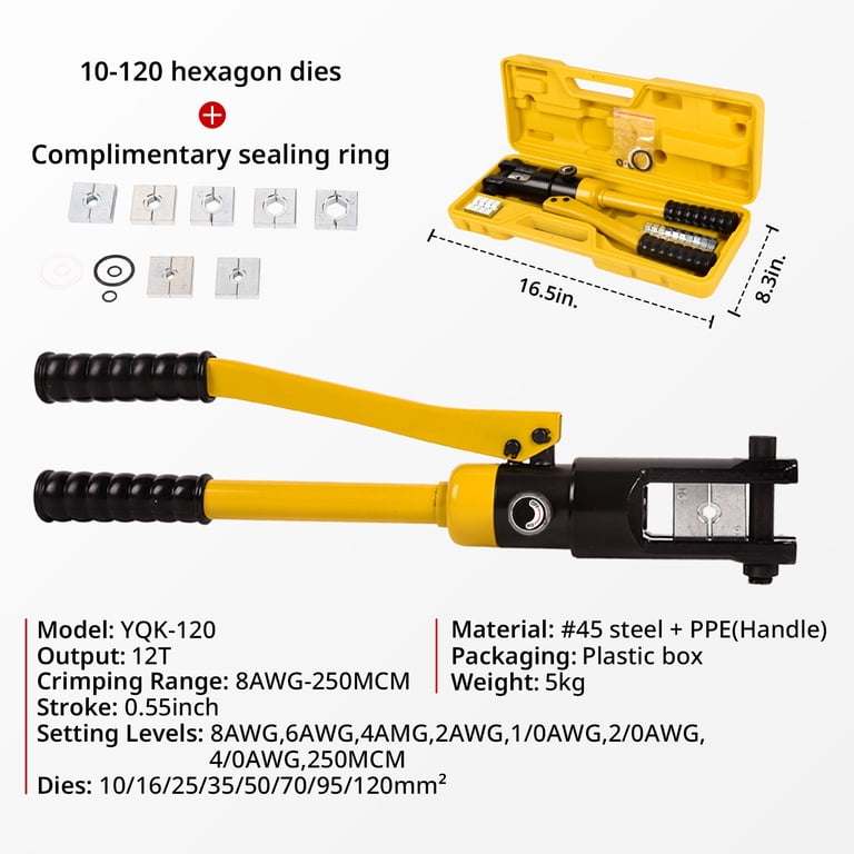 Battery Cable Lug Crimping Tool for AWG 8-4/0 Terminal with 20pcs