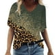 thumbnail image 2 of ICHUANYI Clearance Women Fashion Summer Sexy Fold Printed Regular Women Short Sleeves V Neck Button Top(Army Green, L) ICHUANYI WER2023081113630, 2 of 5