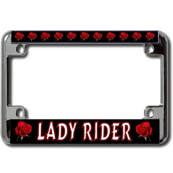 212 Main LPO2223 Lady Rider Red Rose Chrome Motorcycle License Plate Frame, Free Screw Caps