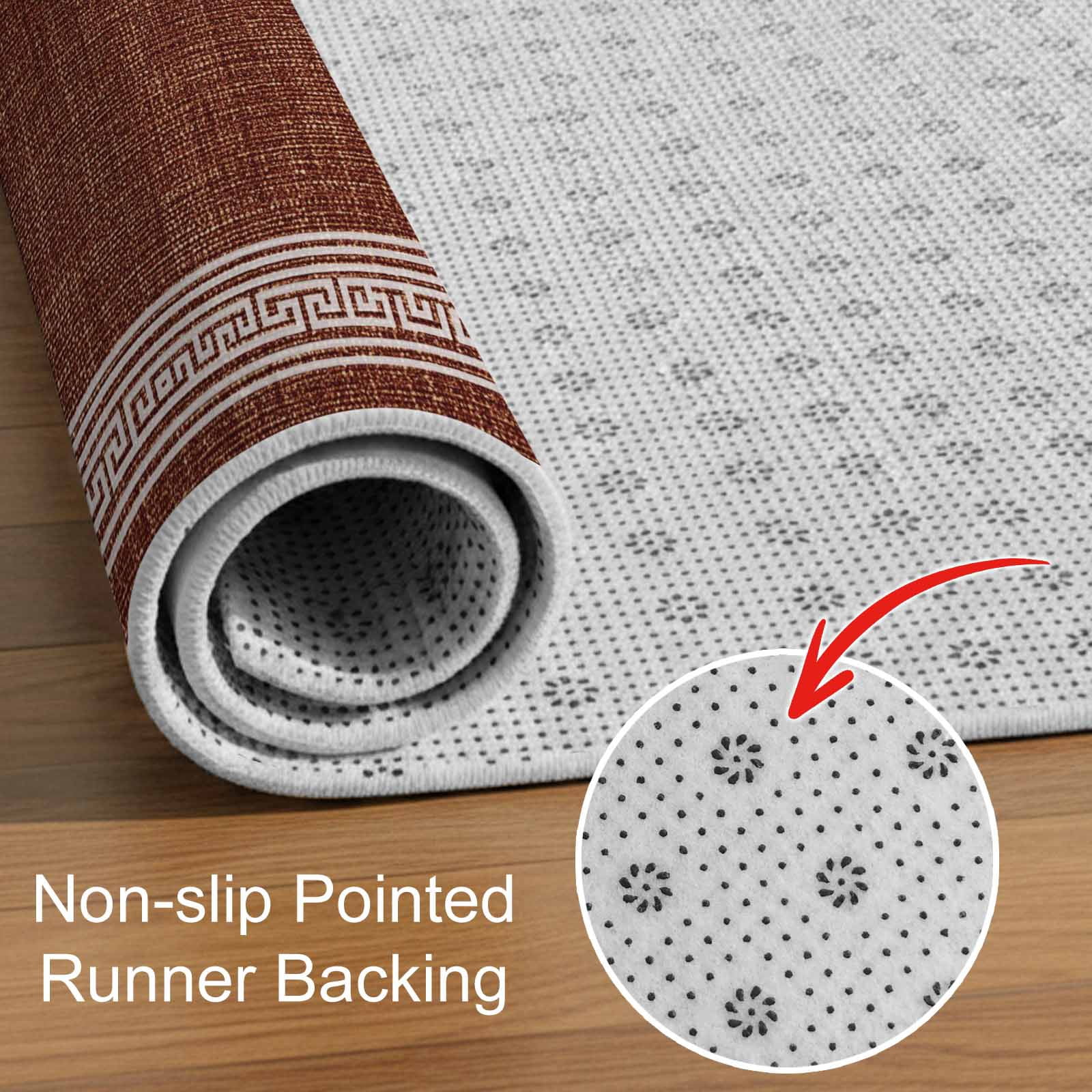 Dark Brown Geometric Indoor Door Mat - 18"x30", Non-Slip Welcome Mat for Outdoor, White Greek Key Design Burlap Modern Art Front Doormat for Entry, Low-Profile Doormat Entrance Rug for Bathroom