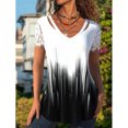 thumbnail image 2 of Camisa de manga corta para mujer, mangas de encaje con retales, cuello en V, camisa holgada estampada para mujer, Top para fiesta diaria de verano, negro S, 2 of 6