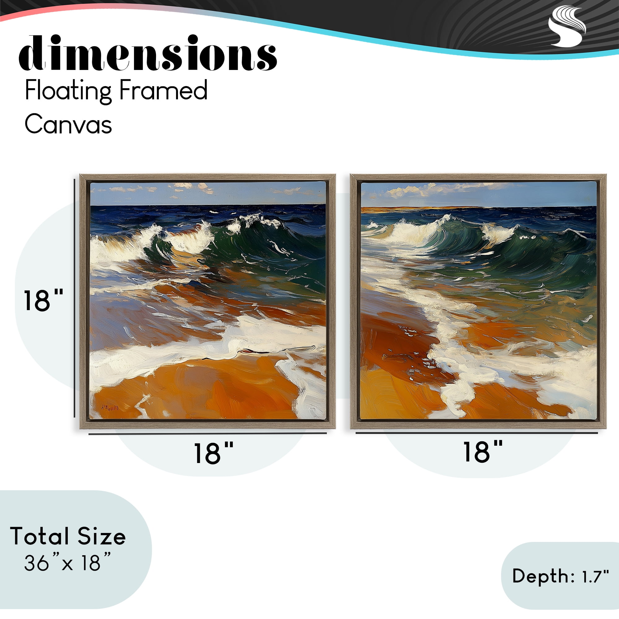 Stupell Industries Glassy Coastal Break 2 Piece Brown Framed Floater Canvas Set, design by Walker Noble