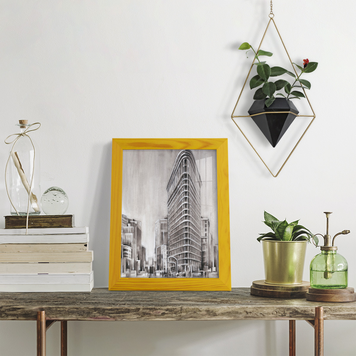 Art Deco Cityscape II -Framed Print w/glass-Sunflower Yellow