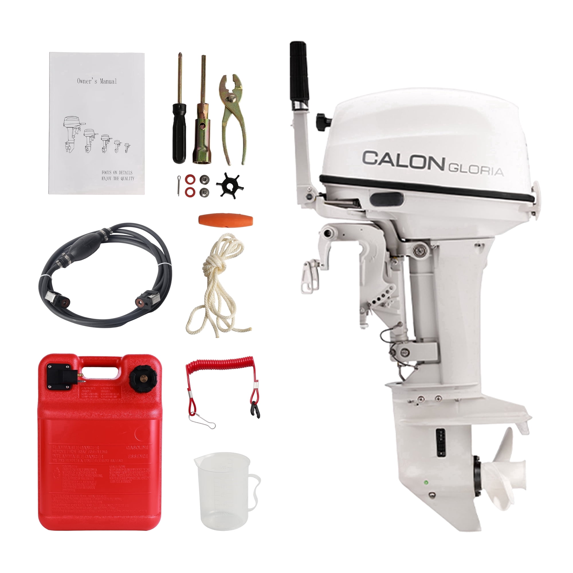 2 Stroke 20HP Calon Outboard Motor with Fuel Tank, 326cc Heavy Duty Short Shaft Fishing Boat Engine with Water Cooling System for Inflatable Boat Kayak Canoe Sailboat