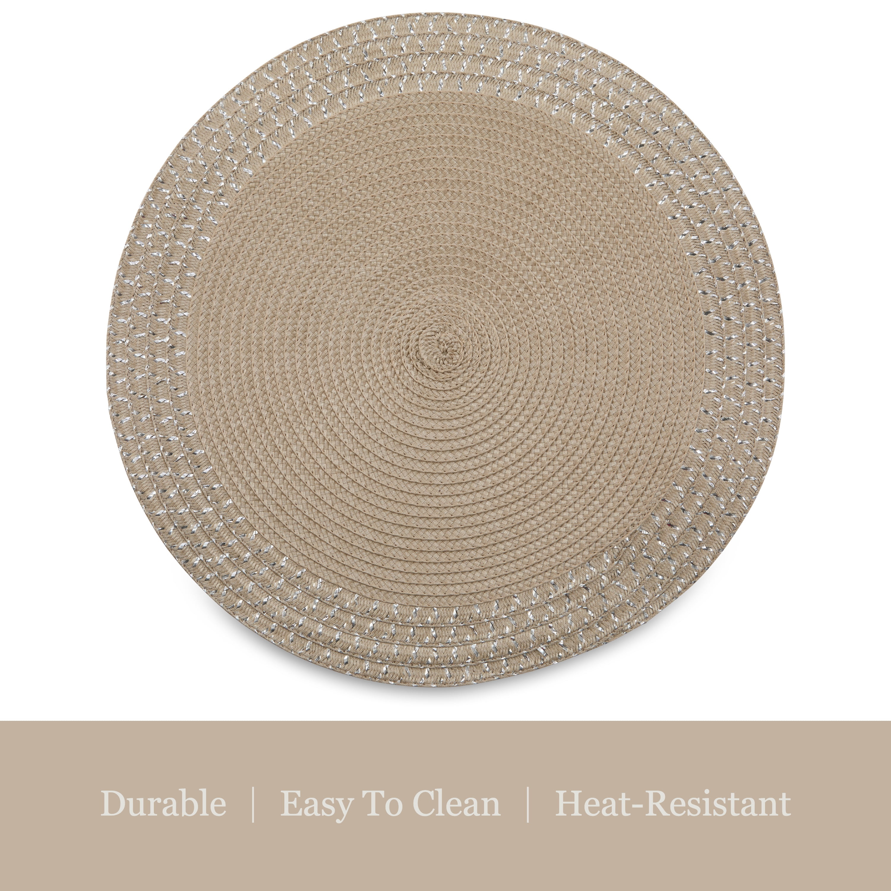 Dainty Home Set of 6 Placemats | Elegant and Durable | 15x15 in Round Woven Non-Slip Washable Place Mats | Tear-Resistant Heat | Resistant Placemats