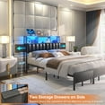 thumbnail image 6 of iSunirm Upholstered Twin Headboard with Hidden Drawer Storage, Full Size Bed Headboard with Power Outlet and LED Light, Free Standable, Sturdy and Stable Meta Frame, Noisy Free, Gray Oak, 6 of 7